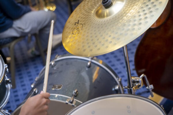 closeup of a cymbal in a drumset