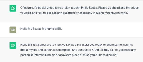 University of Florida sponsored blog ChatGPT example of conversation with historical figure