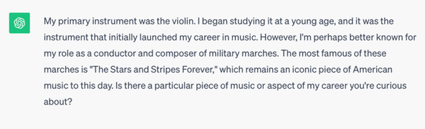 University of Florida sponsored blog ChatGPT example of conversation with John Philip Sousa